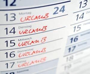 In einen Kalender eingetragene Urlaubstage